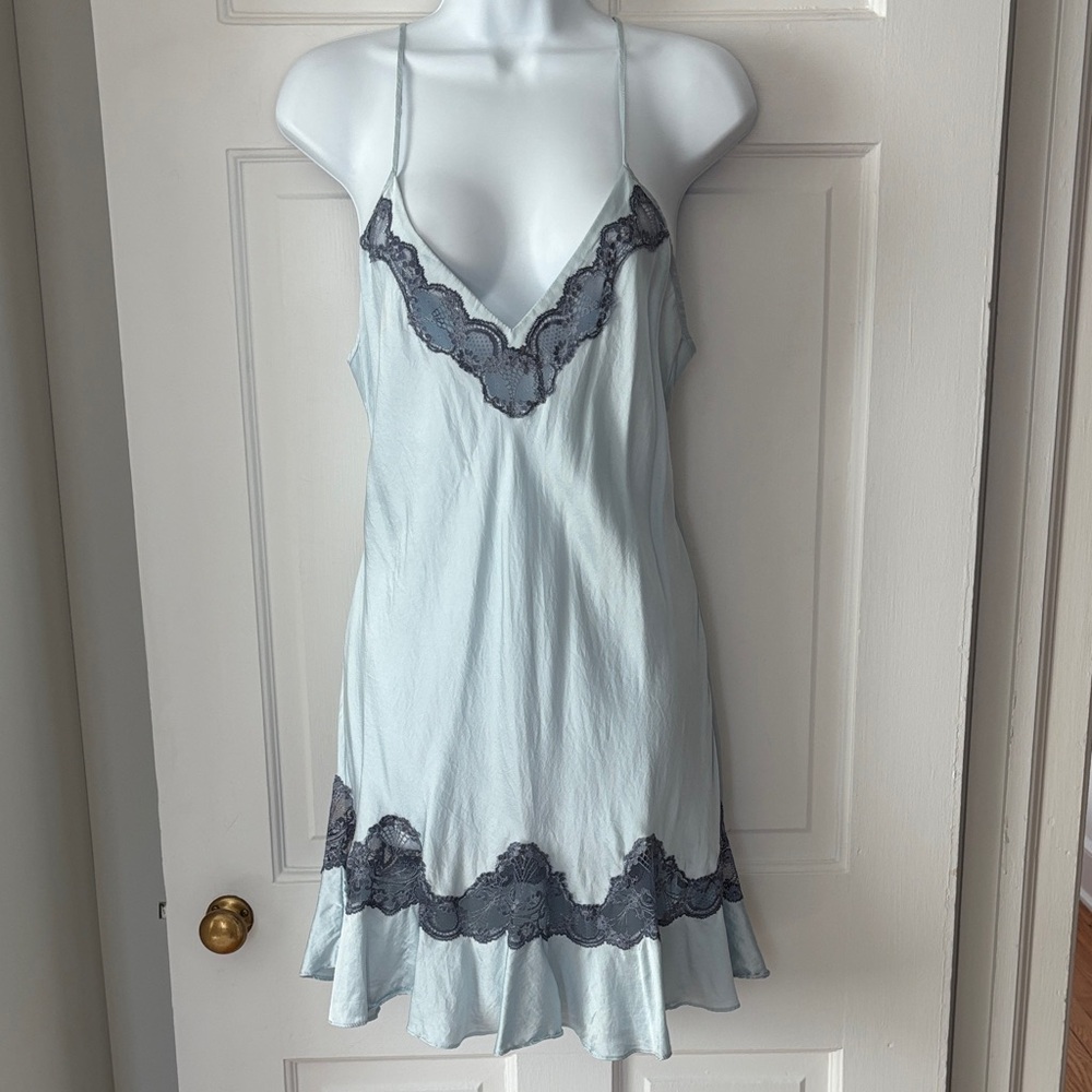 Light Blue Lace-Trim Slip Chemise